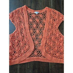 Erin London Orange Floral Open Knit Crochet Sweater Vest size L